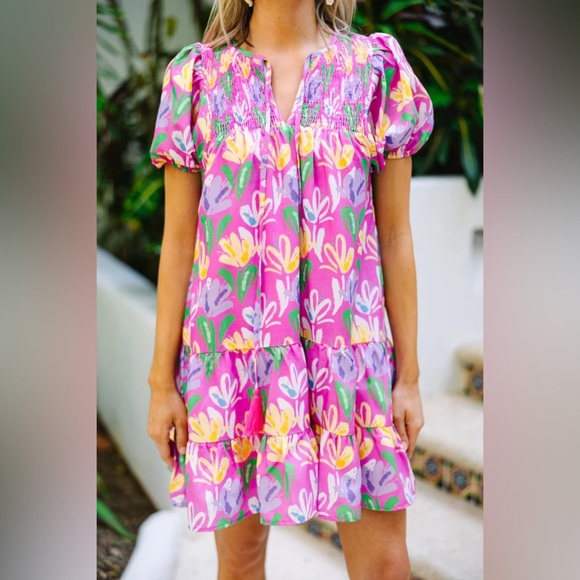 TCEC On My Mind Mini Dress floral smocked short puff sleeve Shop The Mint tiered - Picture 2 of 8